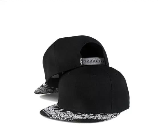 New Flat Brim Soft Cotton Paisley Snapback Cap - Black