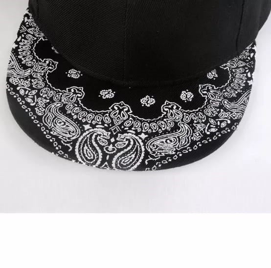 New Flat Brim Soft Cotton Paisley Snapback Cap - Black