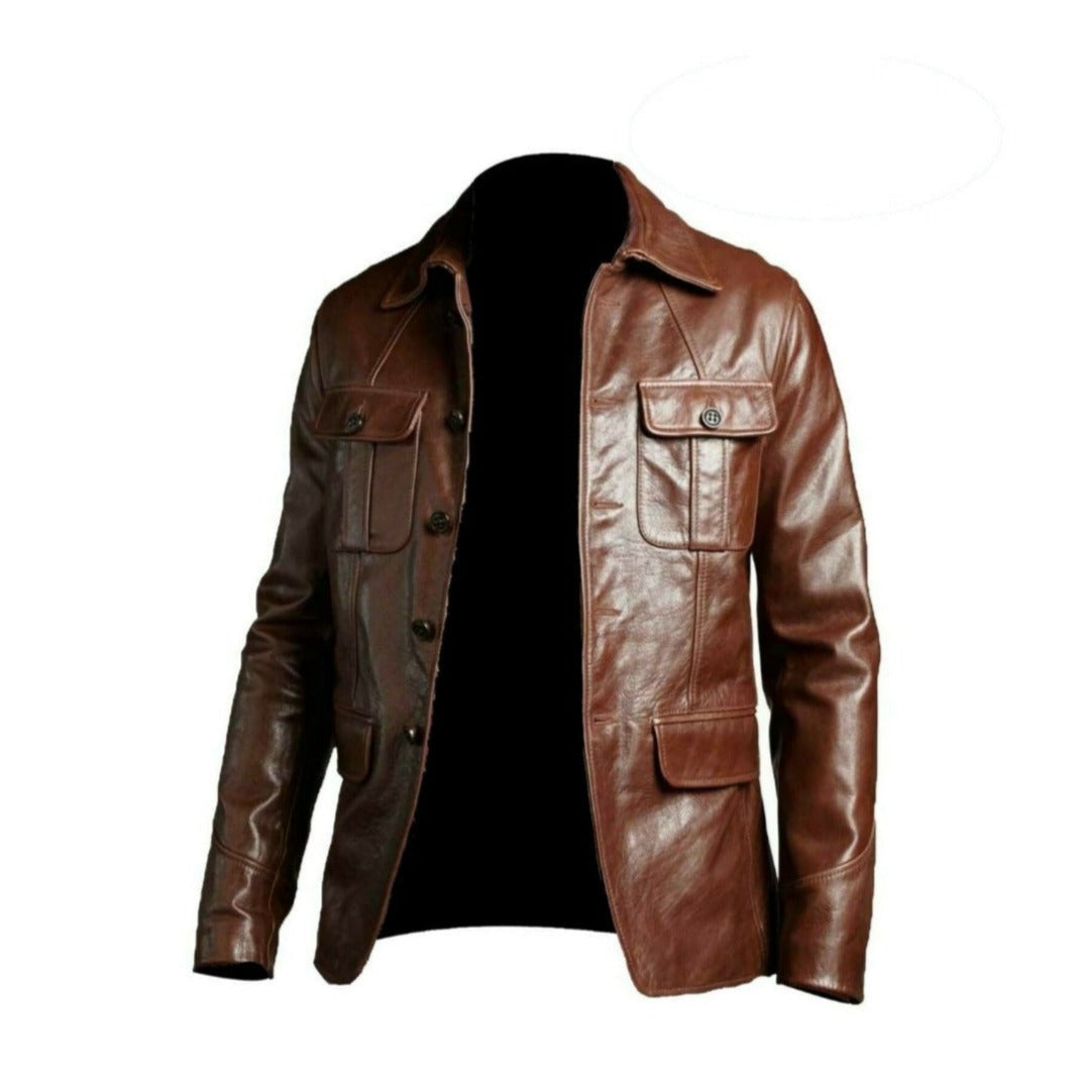 Mens Blazer Chocolate Brown Leather Blazer Men Solid Choco Brown