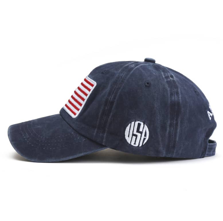 Blue Fitted Hat with American Flag Cotton Soft Baseball Cap