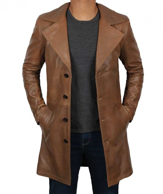 Men's Brown Winter Leather Car Coat