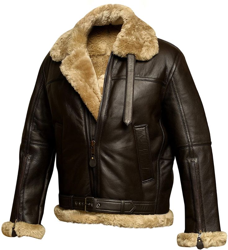 Genuine Sheep Skin Leather RAF Flight Aviator Jacket With Fur Wool Lining