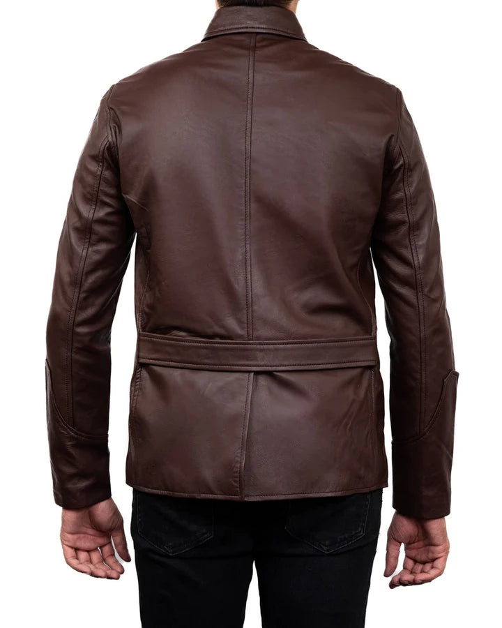 Men's Brown Leather Sports Coat 4 Pocket