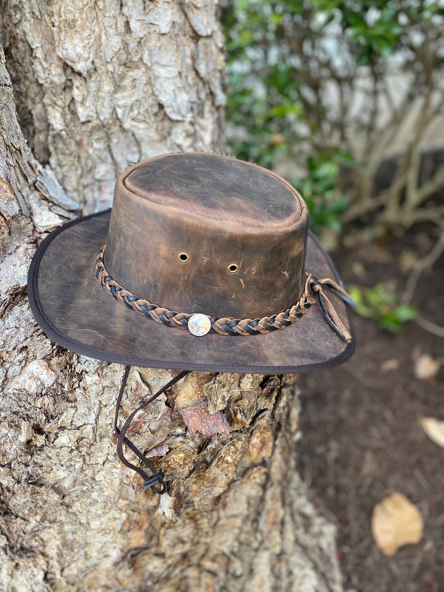 Genuine Leather Brown Men's Distressed Leather Hat