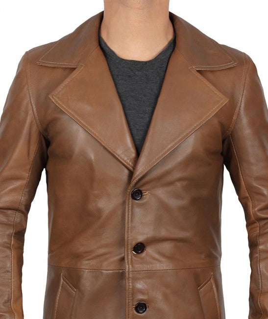 Men's Brown Winter Leather Car Coat