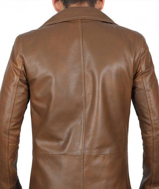 Men's Brown Winter Leather Car Coat