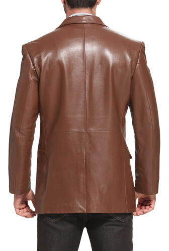 Men's Classic Genuine Brown Leather Blazer Jacket