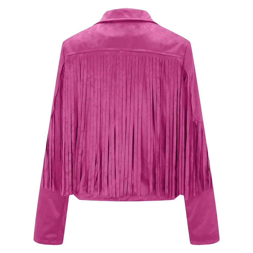 Women’s Classic Pink Western Leather Jacket with Fringe Detailing