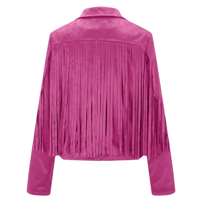 Women’s Classic Pink Western Leather Jacket with Fringe Detailing