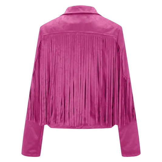 Women’s Classic Pink Western Leather Jacket with Fringe Detailing