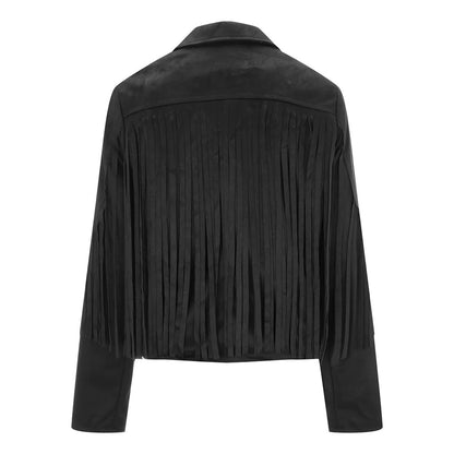 Women’s Classic Black Western Leather Jacket with Fringe Detailing
