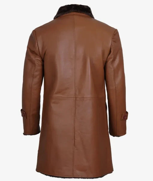Men’s Brown Shearling-Lined Leather Trench Coat