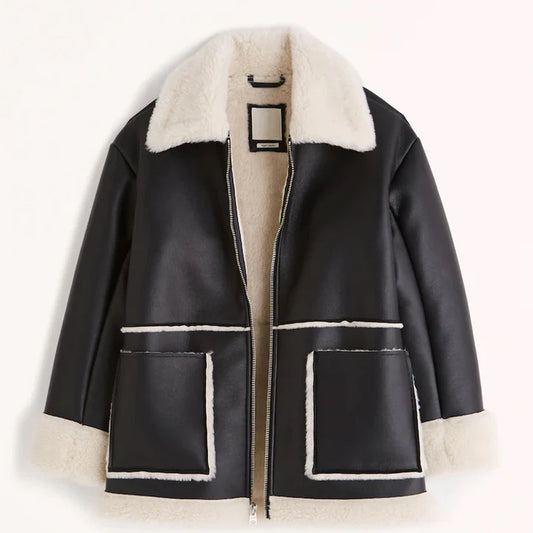 Oversized Shearling Jacket with White Fur Lining