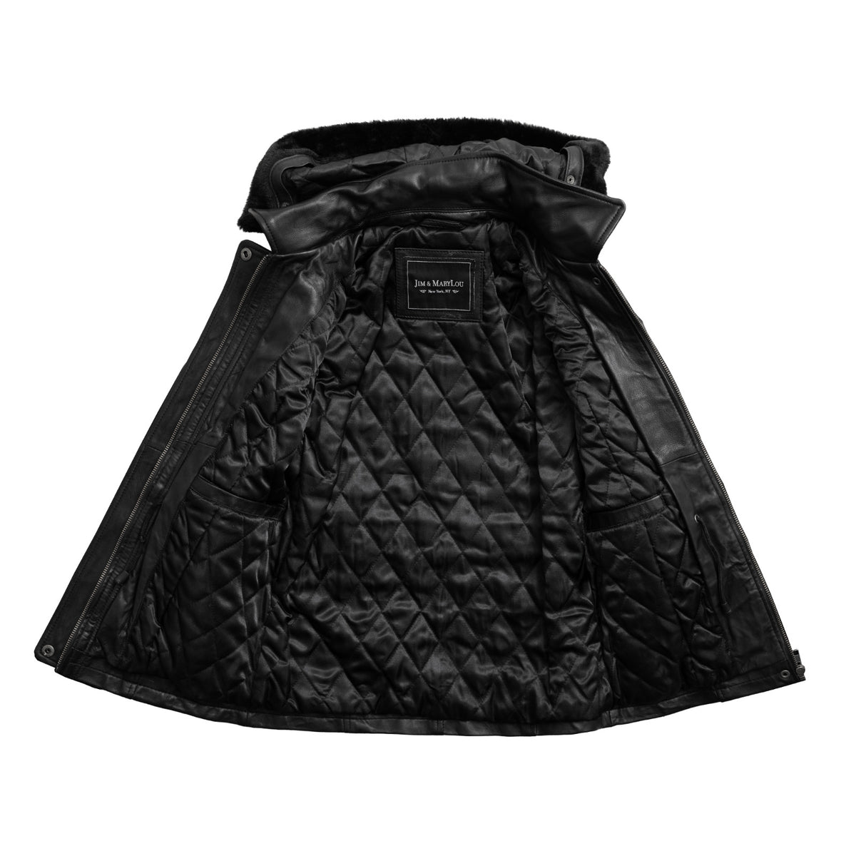 Women’s Black Leather Hooded Jacket with Faux Fur Trim