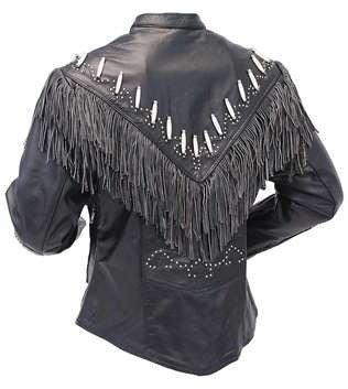 Women’s Black Western Studded Fringe Leather Jacket