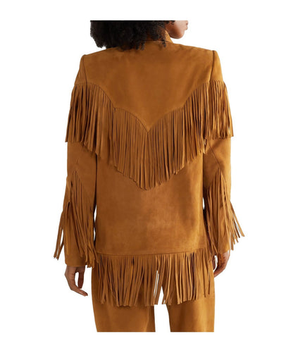 Women’s Tan Western Suede Leather Fringe Jacket