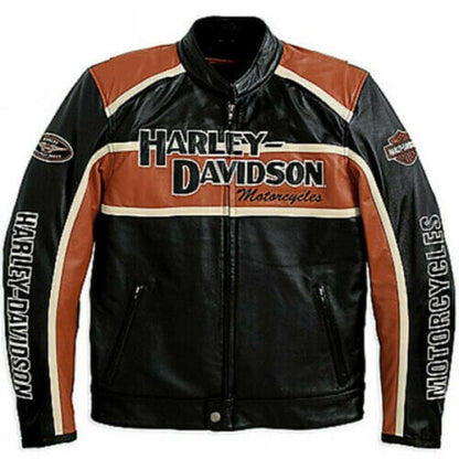 Harley Davidson Classic Cruiser Leather Jacket - Black/Orange