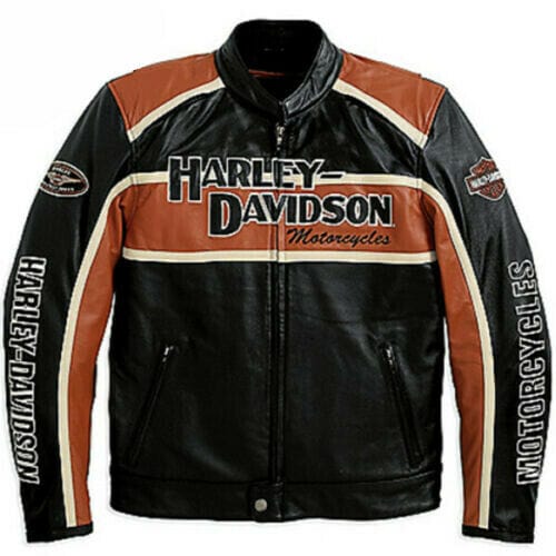 Harley Davidson Classic Cruiser Leather Jacket - Black/Orange