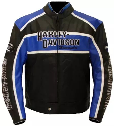 Harley Davidson Classic Cruiser Leather Jacket - Black/Blue