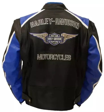 Harley Davidson Classic Cruiser Leather Jacket - Black/Blue