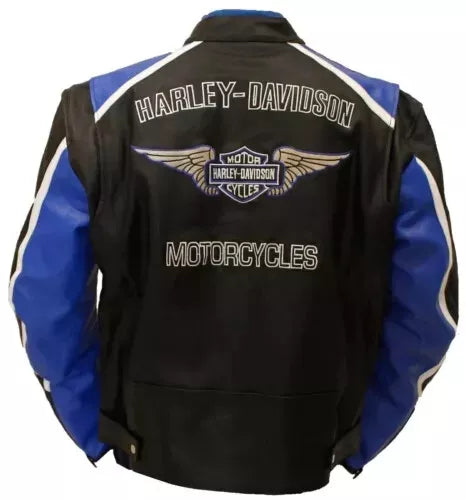 Harley Davidson Classic Cruiser Leather Jacket - Black/Blue