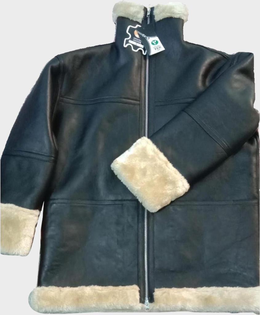 Women Oversized Black Leather Shearling Jacket