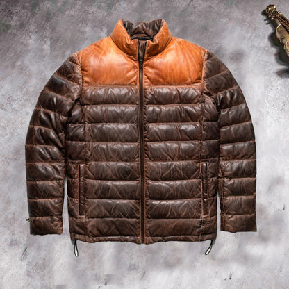 Men's Dual Tone Leather Puffer Jacket