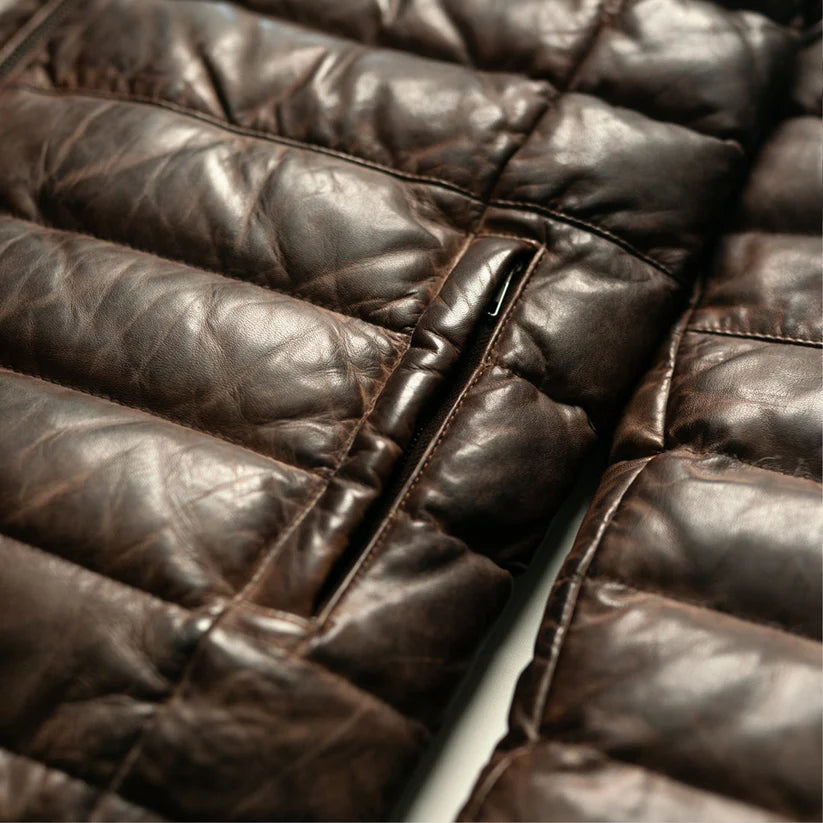 Men's Dual Tone Leather Puffer Jacket