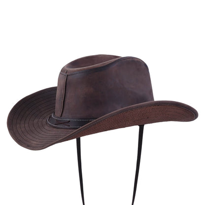 Brown Distressed Leather Outback Western Hat