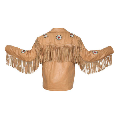 Men's Buckskin Leather Cowboy Jacket Native American Western Fringe Coat