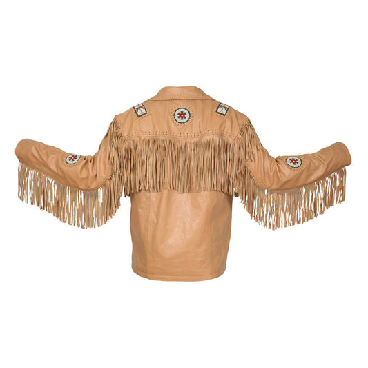 Men's Buckskin Leather Cowboy Jacket Native American Western Fringe Coat
