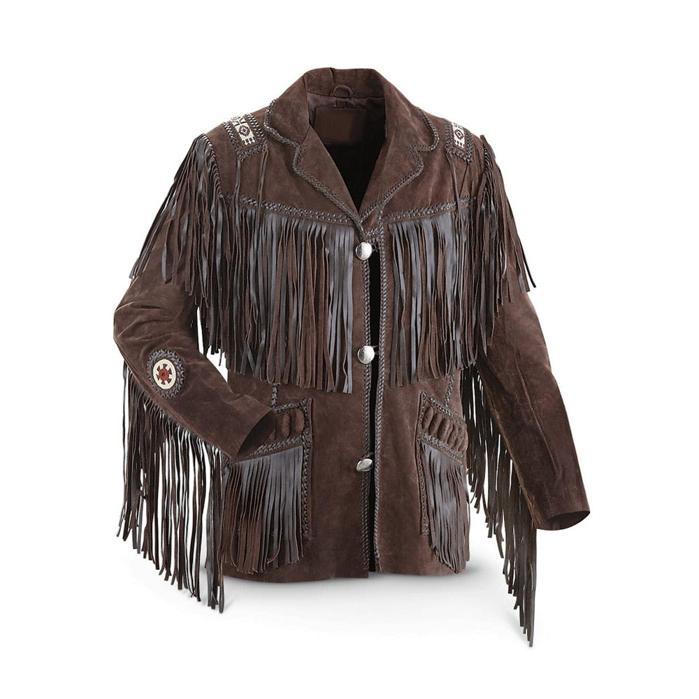 Men's Dark Brown Fringe Leather Jacket – Vintage Western Cowgirl Style Coat