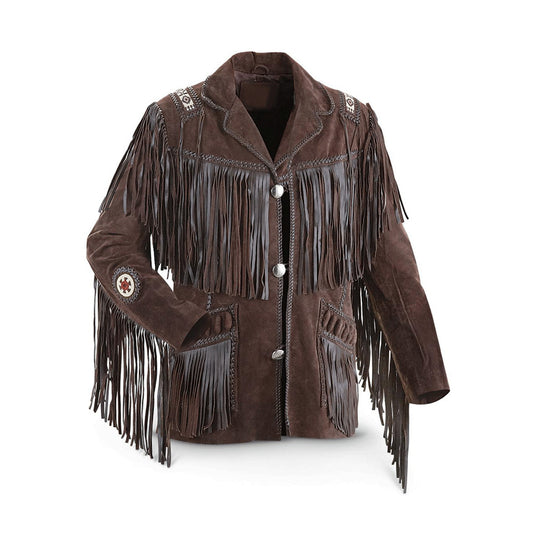 Men's Dark Brown Fringe Leather Jacket – Vintage Western Cowgirl Style Coat