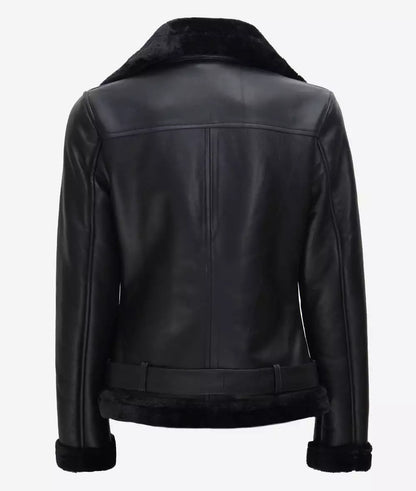 Women's Asymmetrical Aviator Black Shearling Leather Jacket