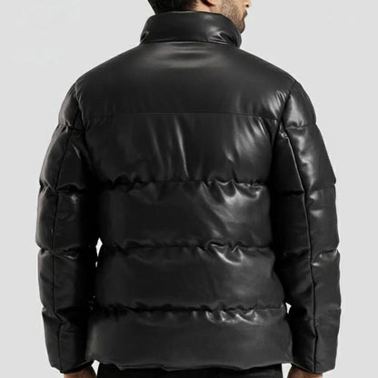 Men’s Down Black Lambskin Leather Puffer Jacket