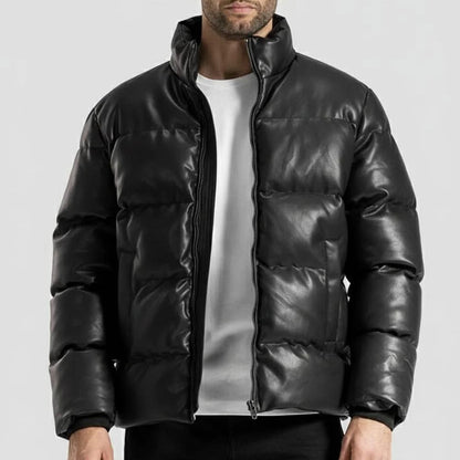 Men’s Down Black Lambskin Leather Puffer Jacket