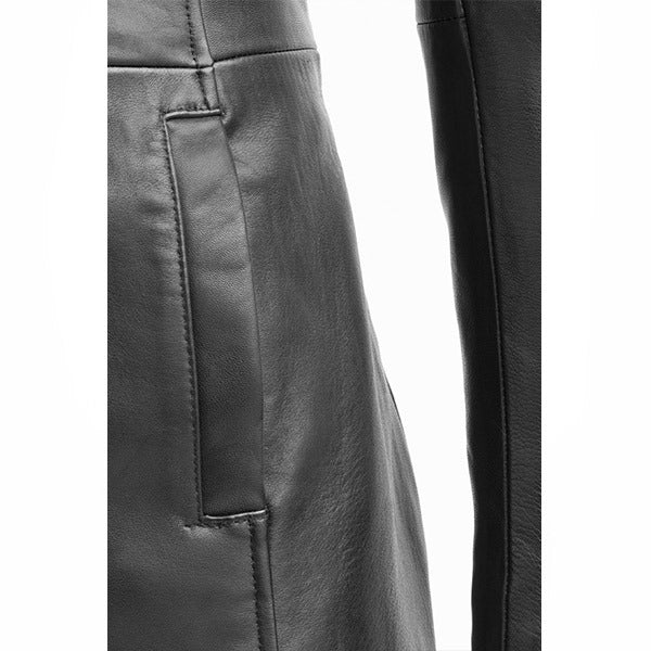 Women's Classic Black Leather Button-Front Trench Coat