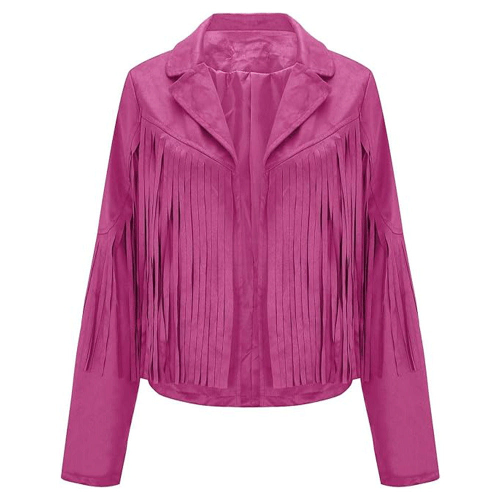 Women’s Classic Pink Western Leather Jacket with Fringe Detailing