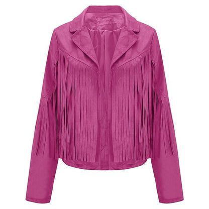 Women’s Classic Pink Western Leather Jacket with Fringe Detailing
