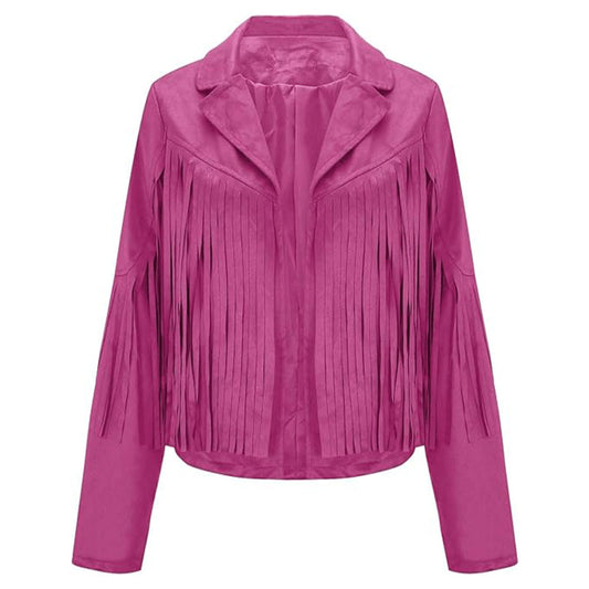 Women’s Classic Pink Western Leather Jacket with Fringe Detailing