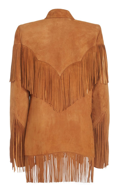 Women’s Tan Western Suede Leather Fringe Jacket
