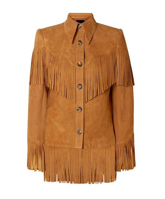 Women’s Tan Western Suede Leather Fringe Jacket