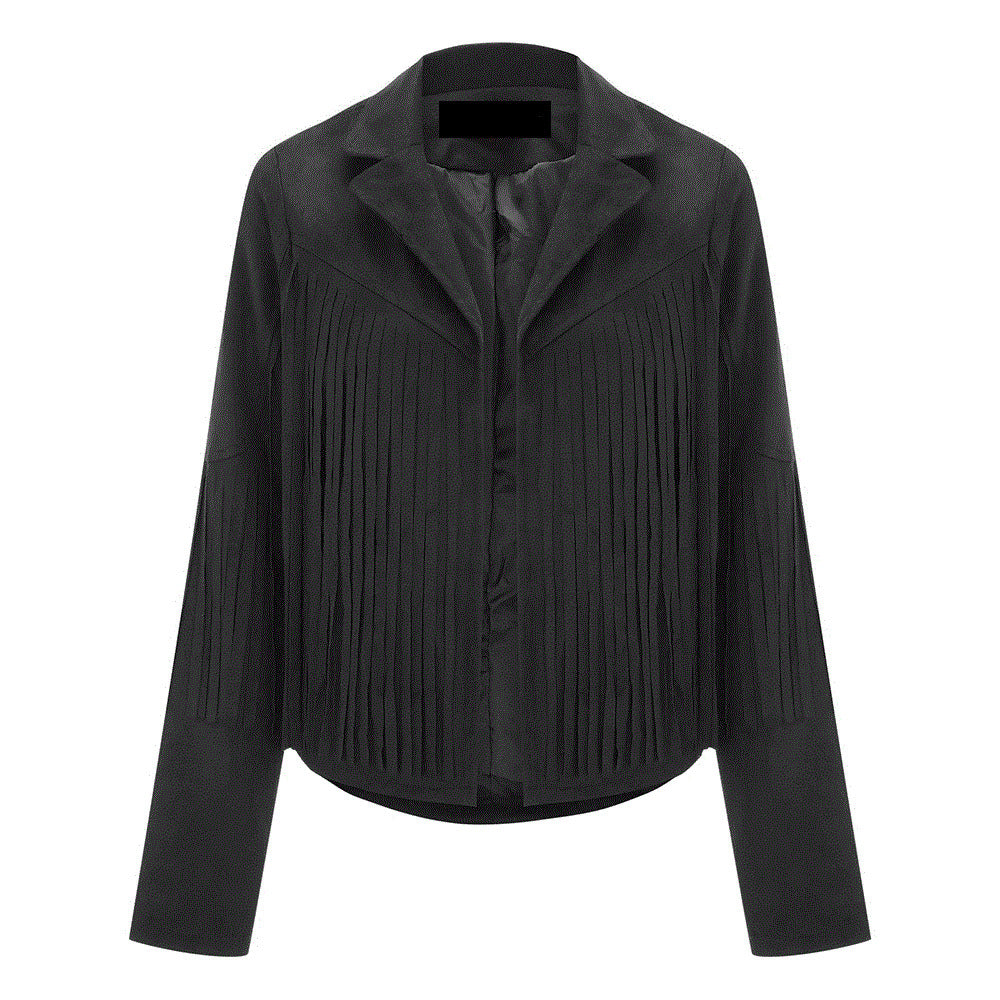 Women’s Classic Black Western Leather Jacket with Fringe Detailing