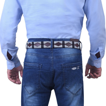 Handmade Light Blue & Black Argentinian Polo Belt Mens