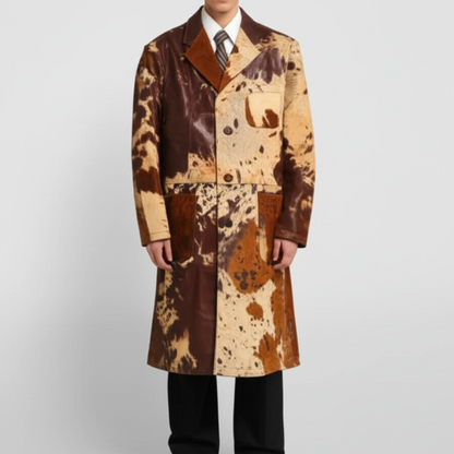 Men's Pony Skin Hair-On Genuine Cowhide Leather Trench Coat