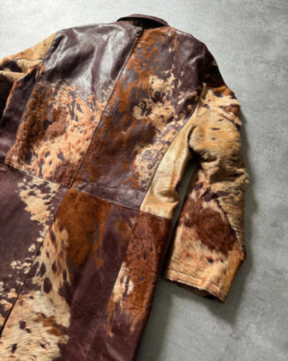 Men's Pony Skin Hair-On Genuine Cowhide Leather Trench Coat