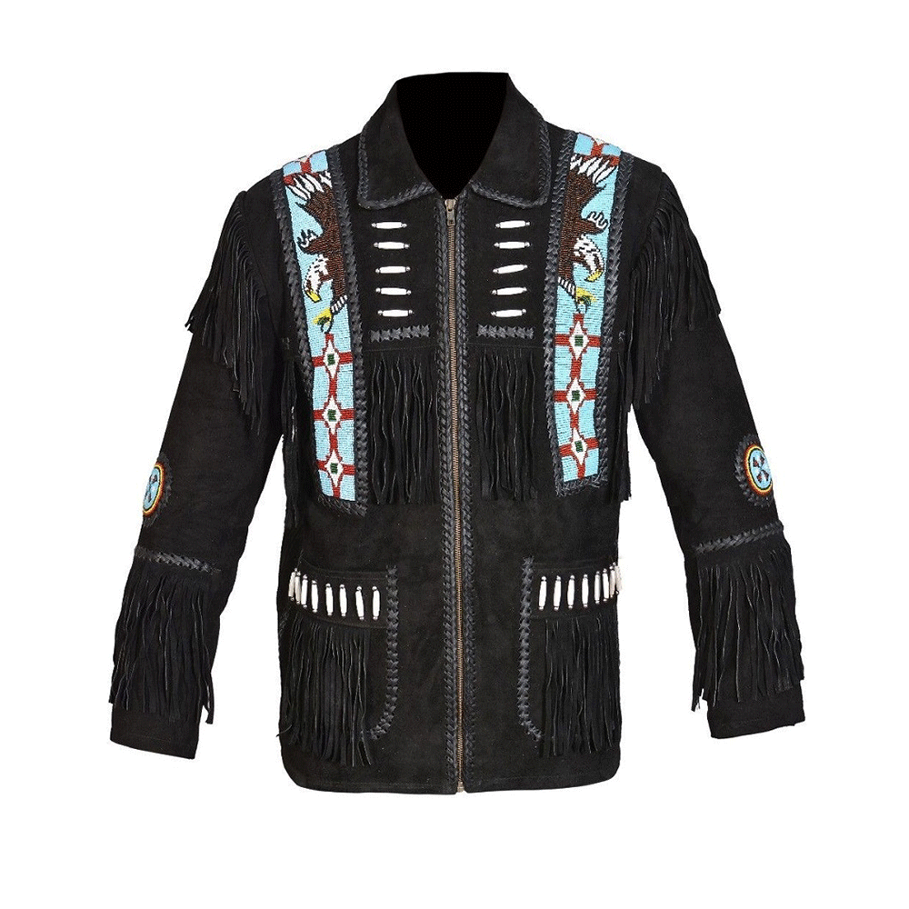 Mens Black Suede Fringe Leather Jacket