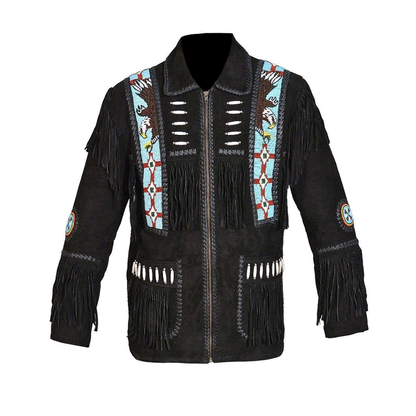 Mens Black Suede Fringe Leather Jacket
