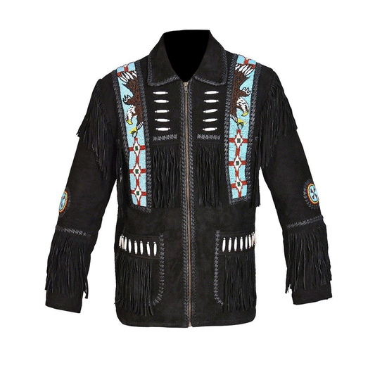 Mens Black Suede Fringe Leather Jacket