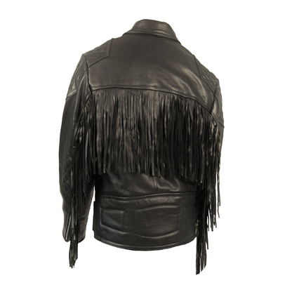 Mens Black Leather Fringe Biker Jacket
